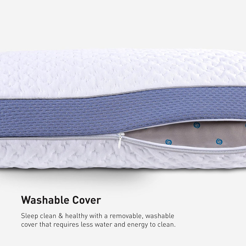 White and Blue Curved Performance Pillow for Side Sleepers