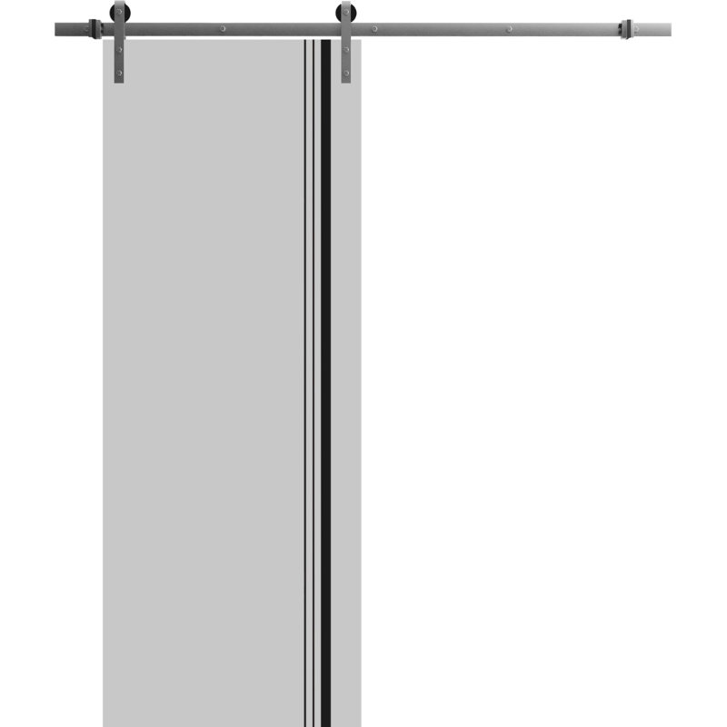 Porte de grange en bois massif massif, Gris mat, 36 po x 80 po