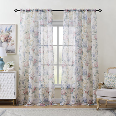 Rideaux transparents avec passe-tringle à imprimé floral moderne et coloré pour le salon de la chambre à coucher