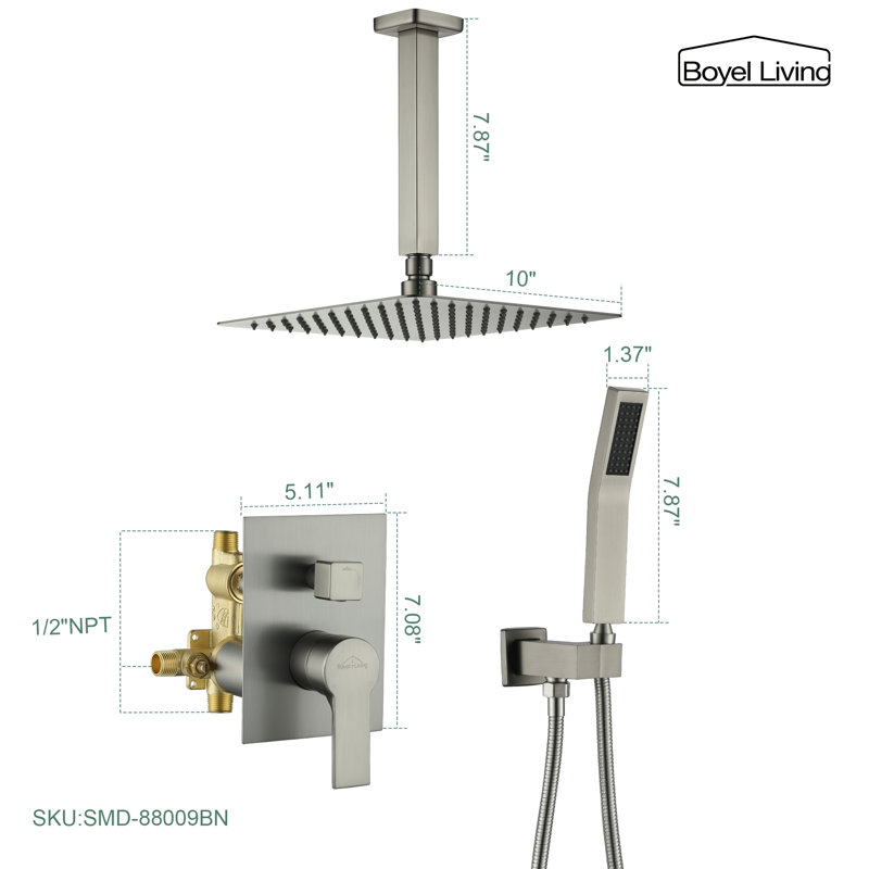 Système de douche complet avec valve brute, Nickel brossé