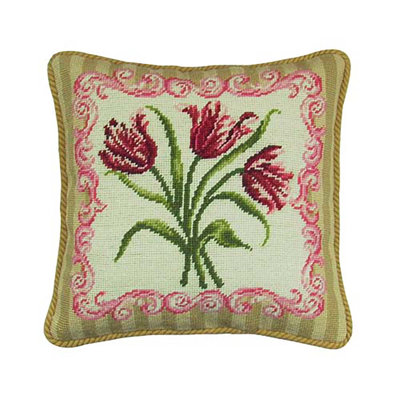 Antique Tulip Needlepoint Pillow
