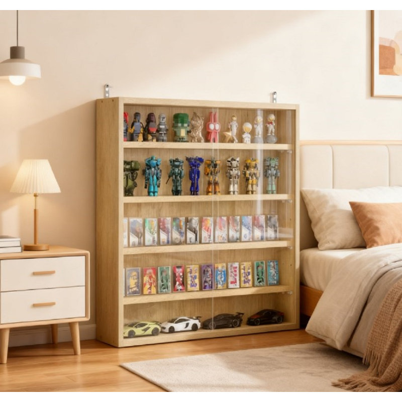 5-tier Wall-mounted Display Case Display Cabinet, 31.5" W x 3.7" D x 23.6" H, Large Glass Doors to Showcase Collectibles, Decor, or Keepsakes