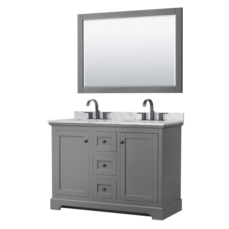 Avery 48'' Double Bathroom Vanity with Marble Top, Dark Gray, Matte Black