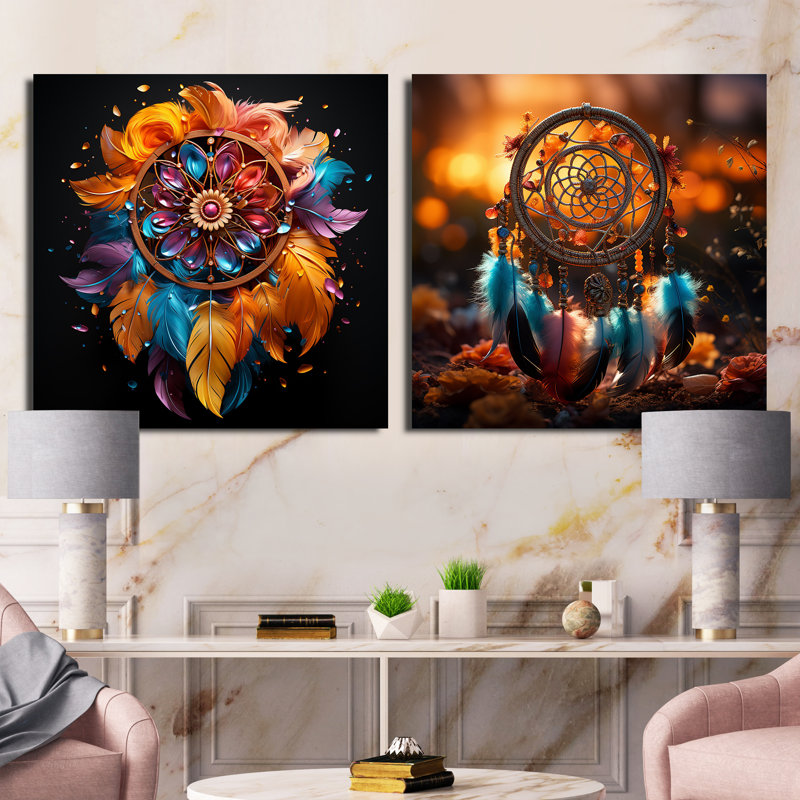 Dreamcatcher Spectrum - Dream Catcher, ensemble de 2 collages carrés, H 16 po x l 33 po, Toile tendue
