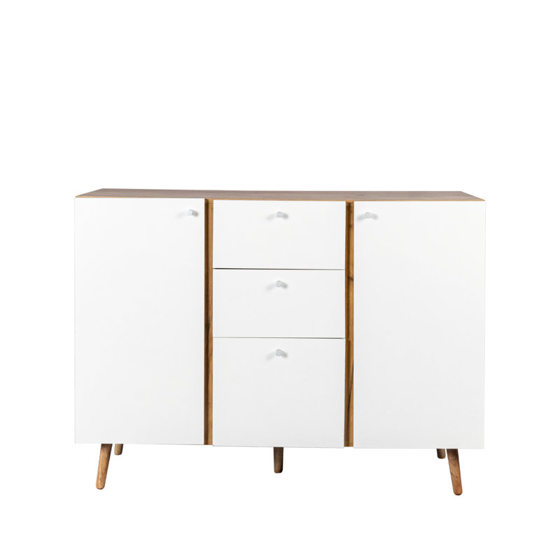3 Drawers & 2 Doors Buffet Sideboard. White Cabinet For Kitchen. Adjustable Shelves, 47.59" X 15.6" 34.78", 70 Lbs Capacity Living Room, Bedroom. Drawers, With Shelves. White, Particle Board+, 80.72