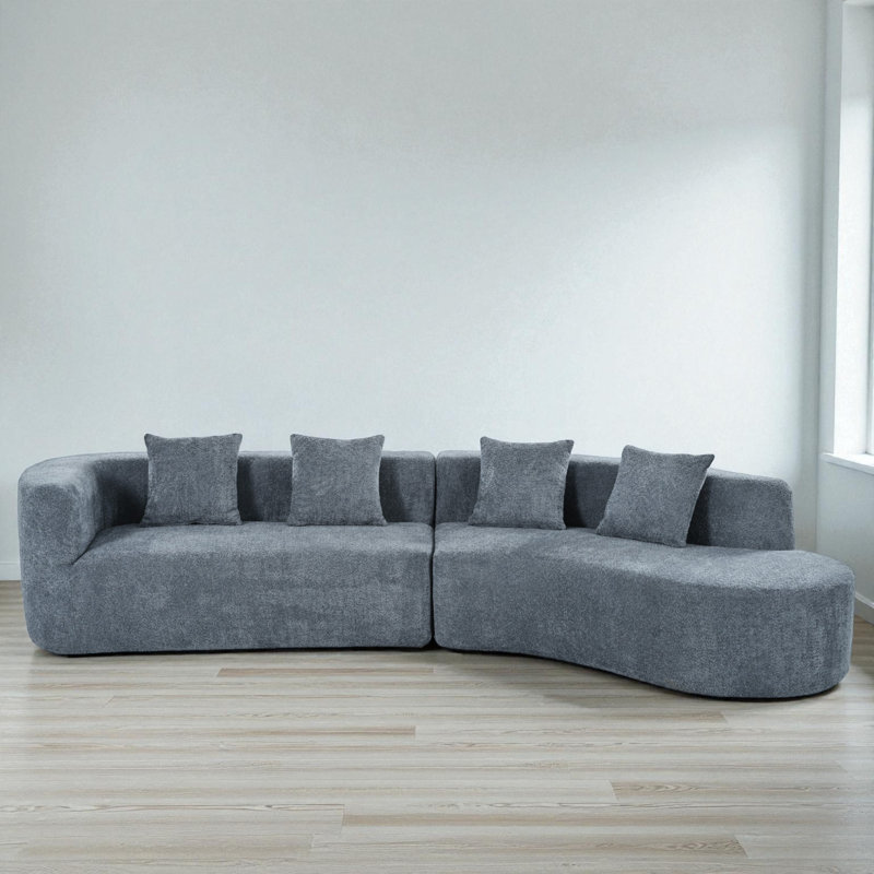 2 - Piece Modular Chenille Upholstered Boneless Sectional, Dark Blue Chenille