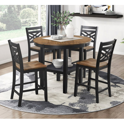 Table de salle à manger 5 pièces à hauteur de comptoir avec rangement et 4 chaises à hauteur de comptoir et meubles en bois