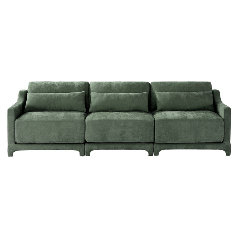 Élégant canapé en chenille à trois places avec support lombaire, conception ergonomique, base en bois, éponge à haute résilience, facile à installer