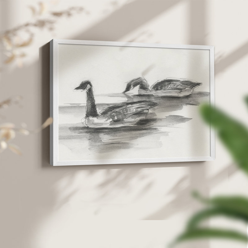 Étude d'oies II - reproduction encadrée - réarmable, H 22 po x l 28 po, Blanc