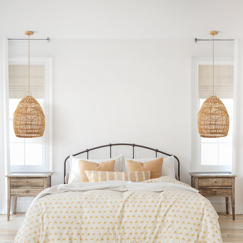 Luminaire suspendu en rotin naturel de 15 po à brancher ou à brancher pour la cuisine, la salle à manger ou la chambre à coucher de style bohème et bord de mer Aichele