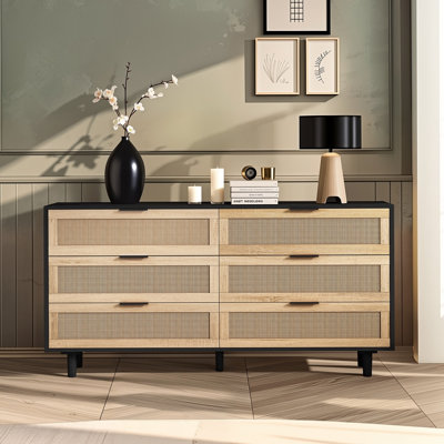 Armoire de rangement en rotin à 6 tiroirs avec matériaux de haute qualité, idéale pour la chambre à coucher, le salon et divers besoins de rangement