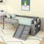 Wood Bed Frame with Storage Shelf, Slide and Guardrail-604606423