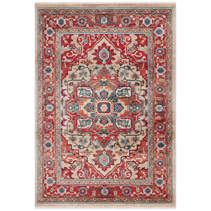 Hand-Knotted Rectangular Red Synthetic Easy-Care Area Rug
