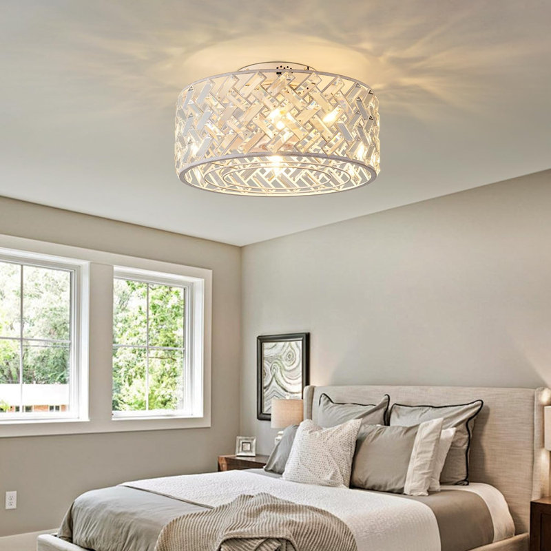 Cage Style Ceiling Fan With Light, Gold