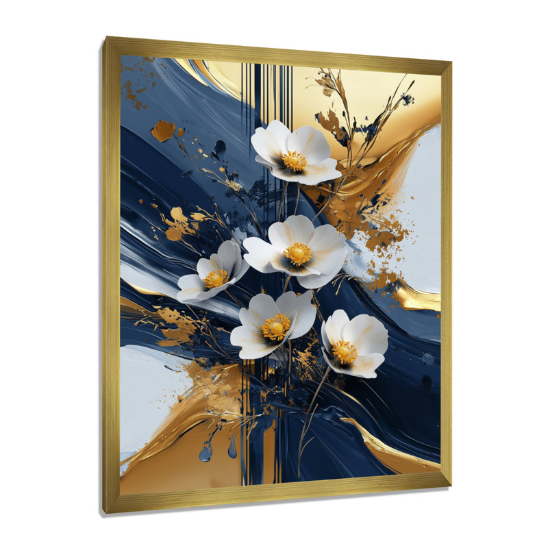 Ricco - reproduction d'art sur toile florale, H 32 po x l 16 po, Reproduction encadrée d'une seule photo, Doré