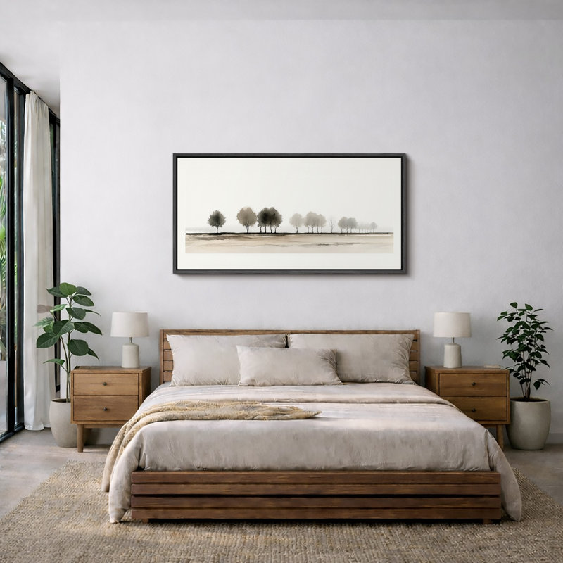 «Minimalist Tree Line Landscape Neutral Art Extra Large», reproduction d'art sur toile encadrée, H 30 po x l 60 po x P 1,5 po