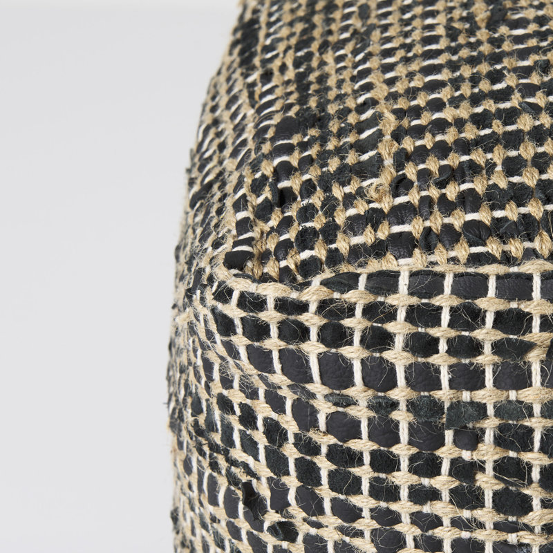 0H Leather And Jute Pouf, Charcoal