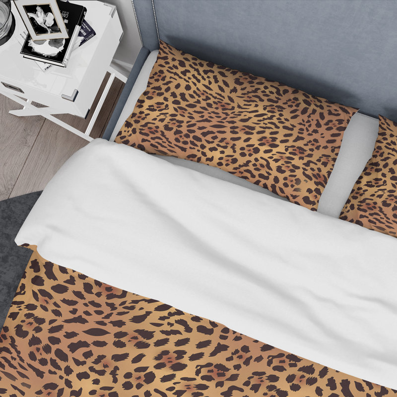 Retro Art Deco - Mid century bedding set - Modern Mid-century Bed cover set, Twin Duvet Cover + 1 Sham, Brown Animal Print