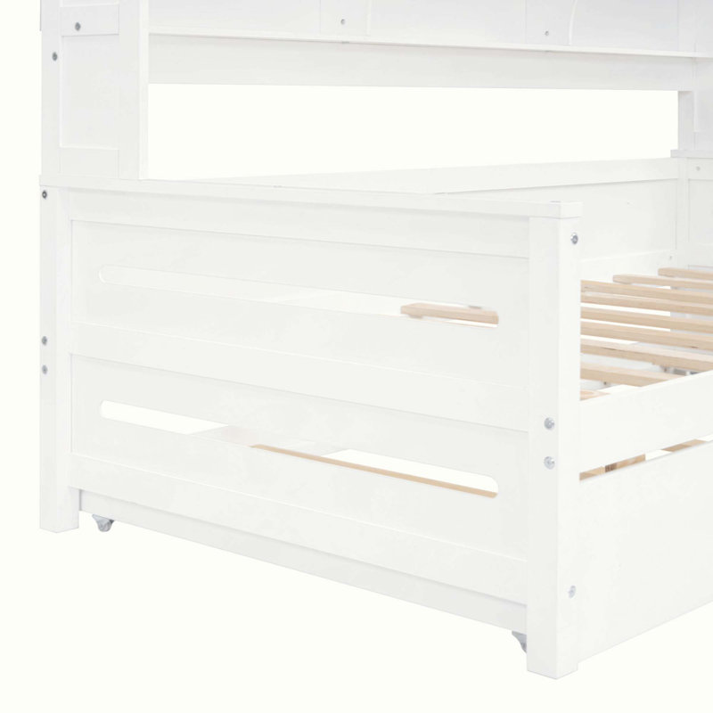 Lit de jour en bois avec lit gigogne, armoire et tablette tout-en-un, Lit simple, Blanc