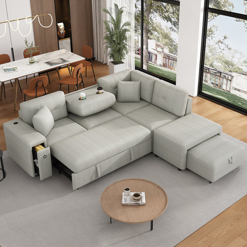 Canapé beige en chenille à accoudoirs carrés, Beige