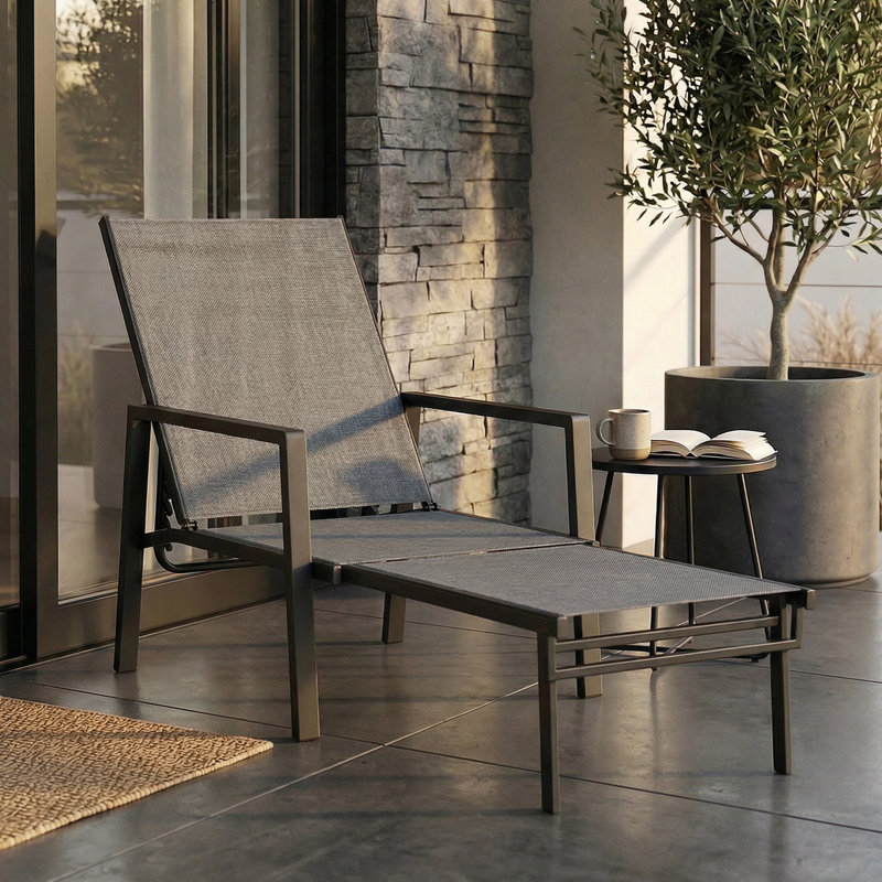 185cm Long Single Chaise, Dark Grey/Black