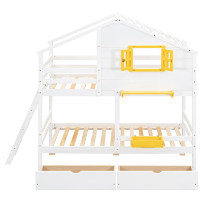 Twin Over Bunk Bed, White With Window Perk - Solid Wood For A Comfortable Bedroom Appeal An Appealing