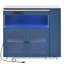 Îlot de cuisine roulant avec table allongée, îlot de cuisine sur roulettes avec lumières DEL, prises de courant et 2 portes en verre cannelé, îlot de cuisine avec compartiment de rangement et 3 tablettes ouvertes latérales, bleu marine