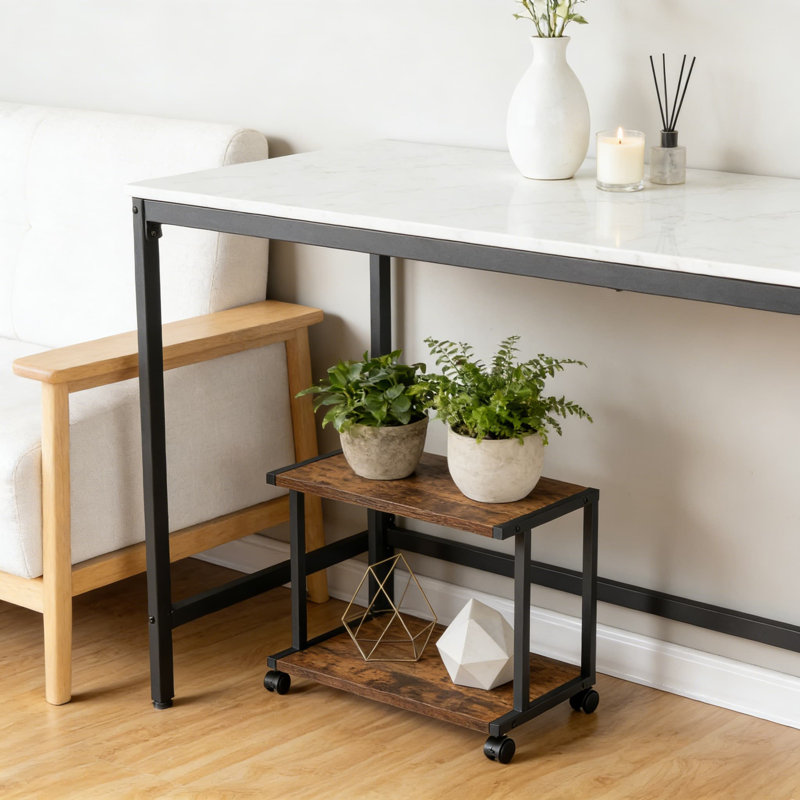 Support d'imprimante sous le bureau avec roulettes, chariot d'imprimante mobile à 2 niveaux avec tablette de rangement, table de support industrielle robuste pour la maison et le bureau