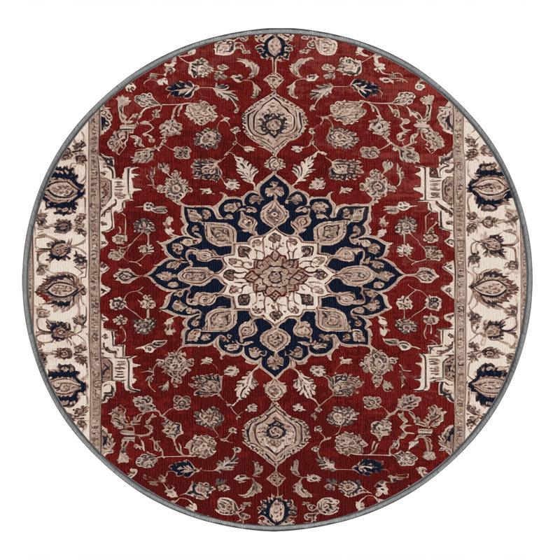 Tapis persan gris lavable à la machine, Rond 8 pi