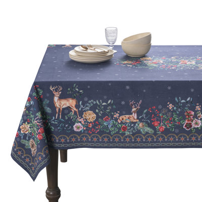 Maison d' Hermine Table Cloth Rectangle Table 100% Cotton 70 x 140 Inches Fall Tablecloth Reusable Everyday Use for Thanksgiving Christmas Decorations Dining Farmhouse Party (Christmas Joy)