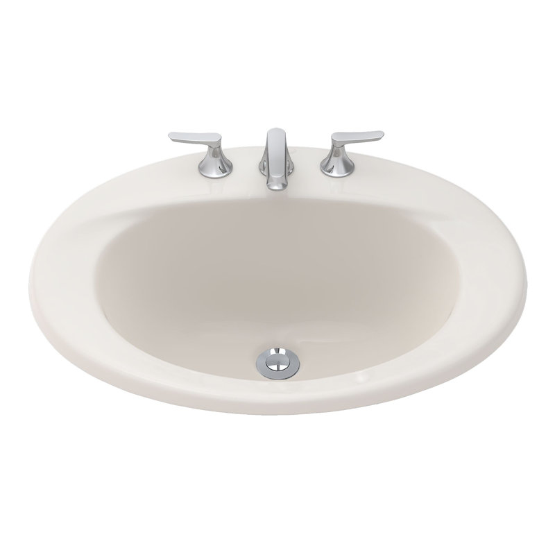 Supreme Vitreous China Oval Drop-in Bathroom Sink, Bone, Single Hole