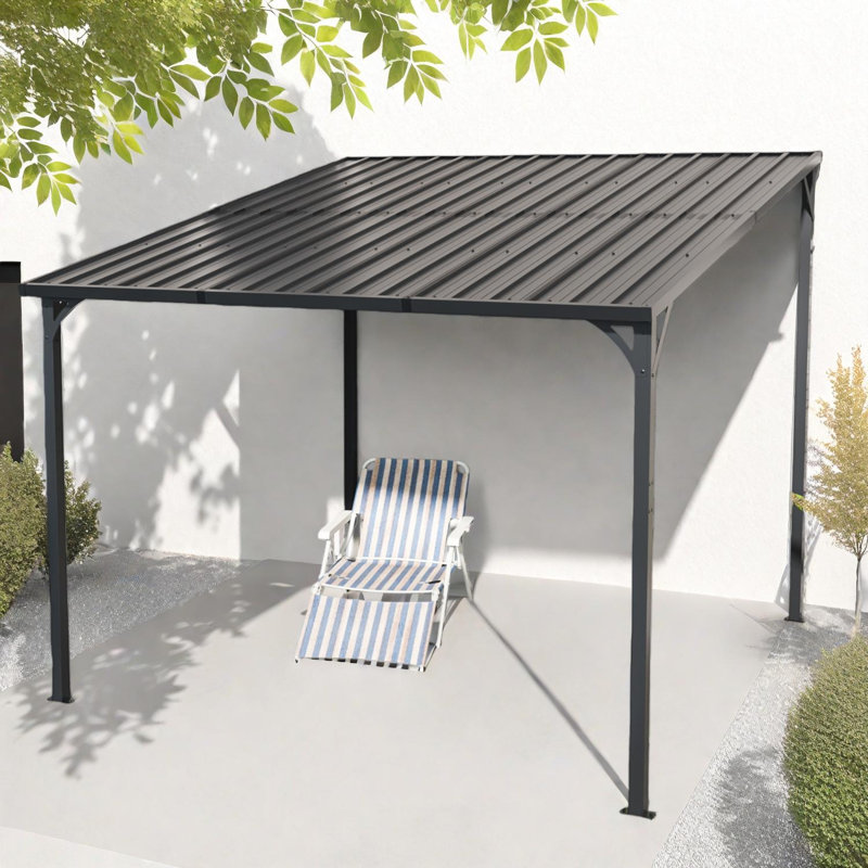 Pergola d'extérieur à toit rigide pour abri de jardin, abri d'auto mural 10 x 10