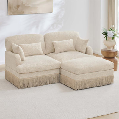 Canapé modulaire 69 po avec repose-pieds en chenille 69 po avec imprimé léopard - canapé modulaire moderne avec garniture à pampilles, assise profonde, dossier ergonomique, facile à assembler