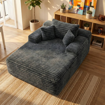 Méridienne surdimensionnée en velours côtelé 68 po d'intérieur avec coussin, siège profond rembourré, sans assemblage requis, gris foncé