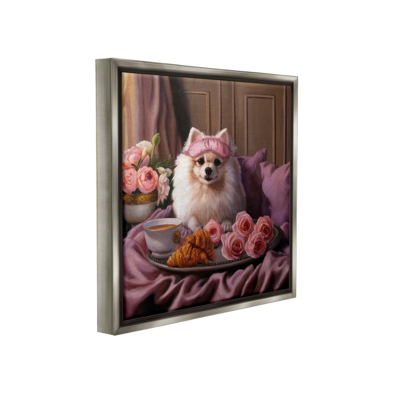 «Breakfast In Bed Dog» par Lucia Heffernan sur toile, Gris, H 18 po x l 18 po