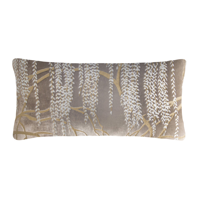 Willow Metallic Mini Rectangular Velvet Pillow Cover & Insert, White, Rectangle 7"H x 15"W