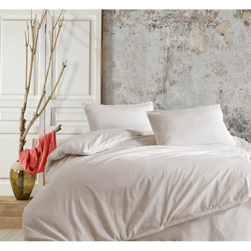 Cotton Blend 3 pieces Duvet Cover Set, Queen Duvet Cover + 2 Shams, Cream
