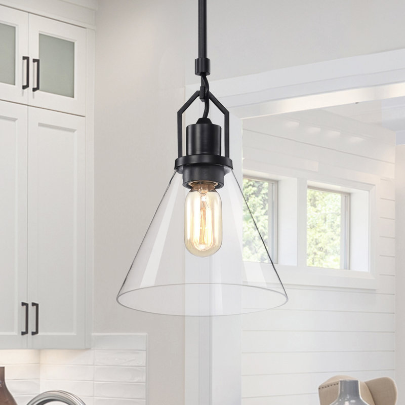 Luminaire suspendu conique à 1 lumière June, Noir mat, H 11,5 po x l 8 po x P 8 po