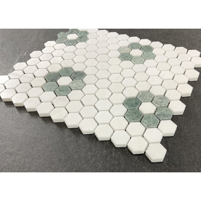 Thassos White and Ming Green 1" x 1" Marble Honeycomb Mosaic Wall & Floor Tile