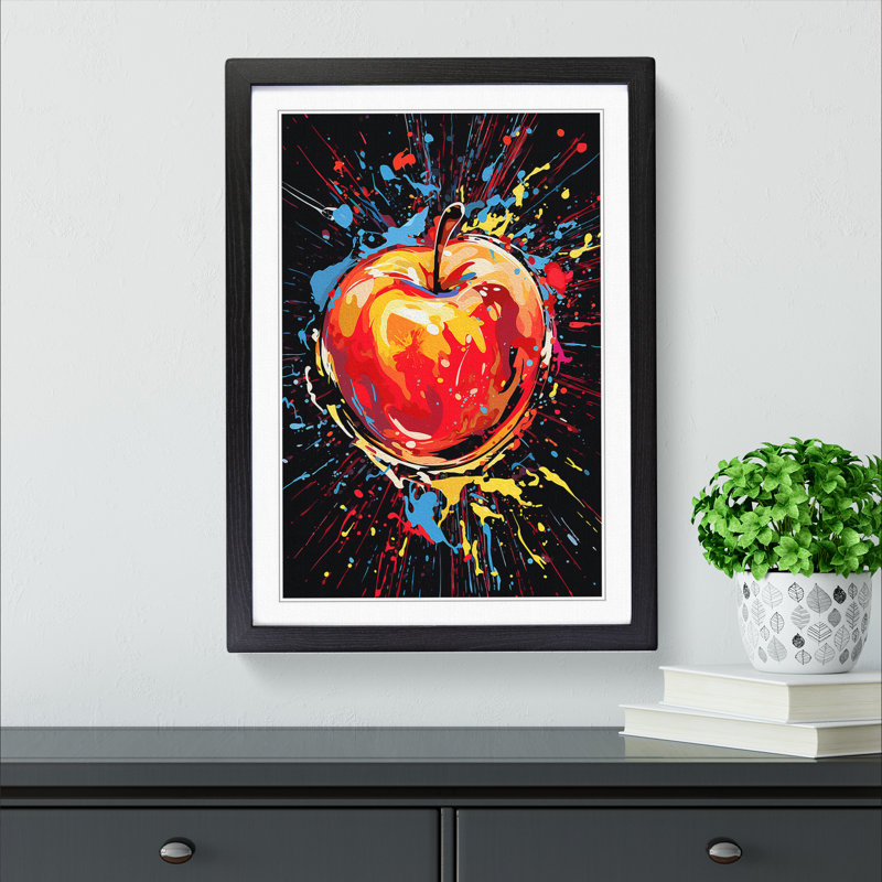 XYZ-FRM-V1223-1829 Apple Abstract No.2 - Single Picture Frame Print on Wood, 64cm H x 46cm W x 2cm D, Black 