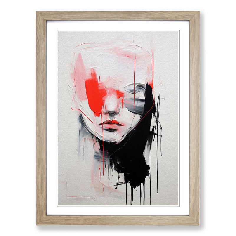 Minimalist Gestural No.2 - Single Picture Frame Print on Wood, Oak Framed, 64cm H x 46cm W x 2cm D