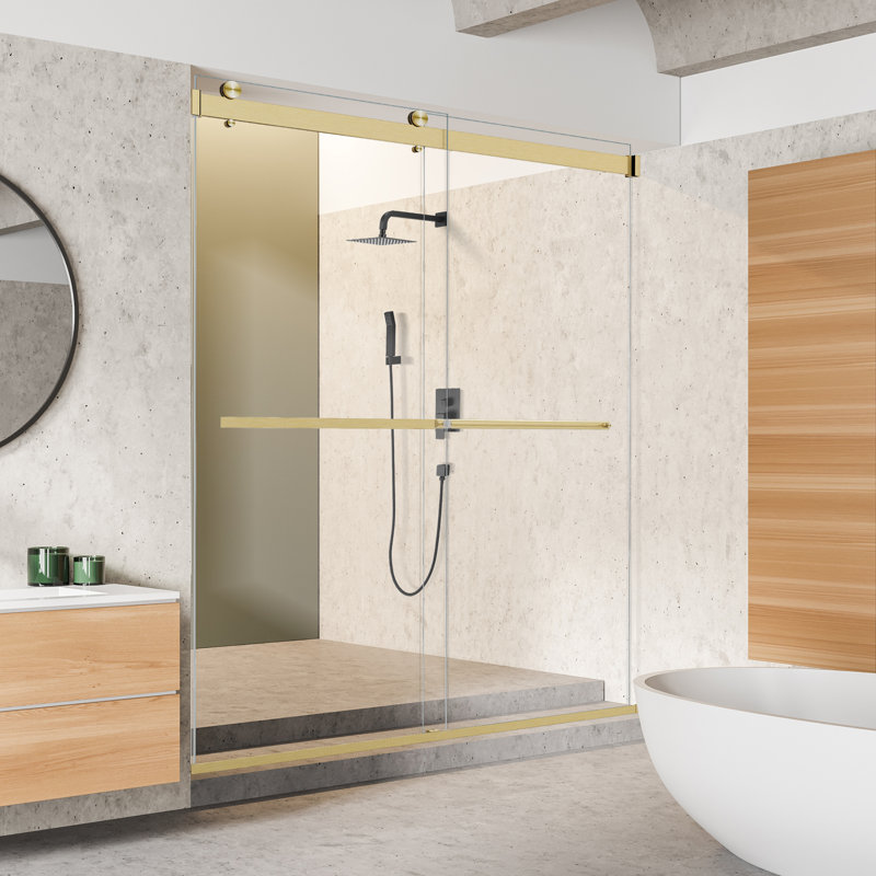 60" W x 76" H Bypass Frameless Shower Door, Gold