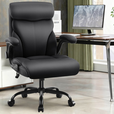 Ergonomic Leather Office Chair with Flip-Up Armrests and High-quality metal legs