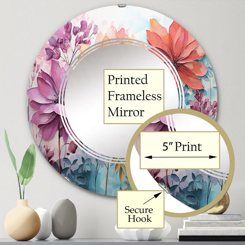 Multicoloured Ferns Field II - Modern Wall Mirror Round, 24 po x 24 po