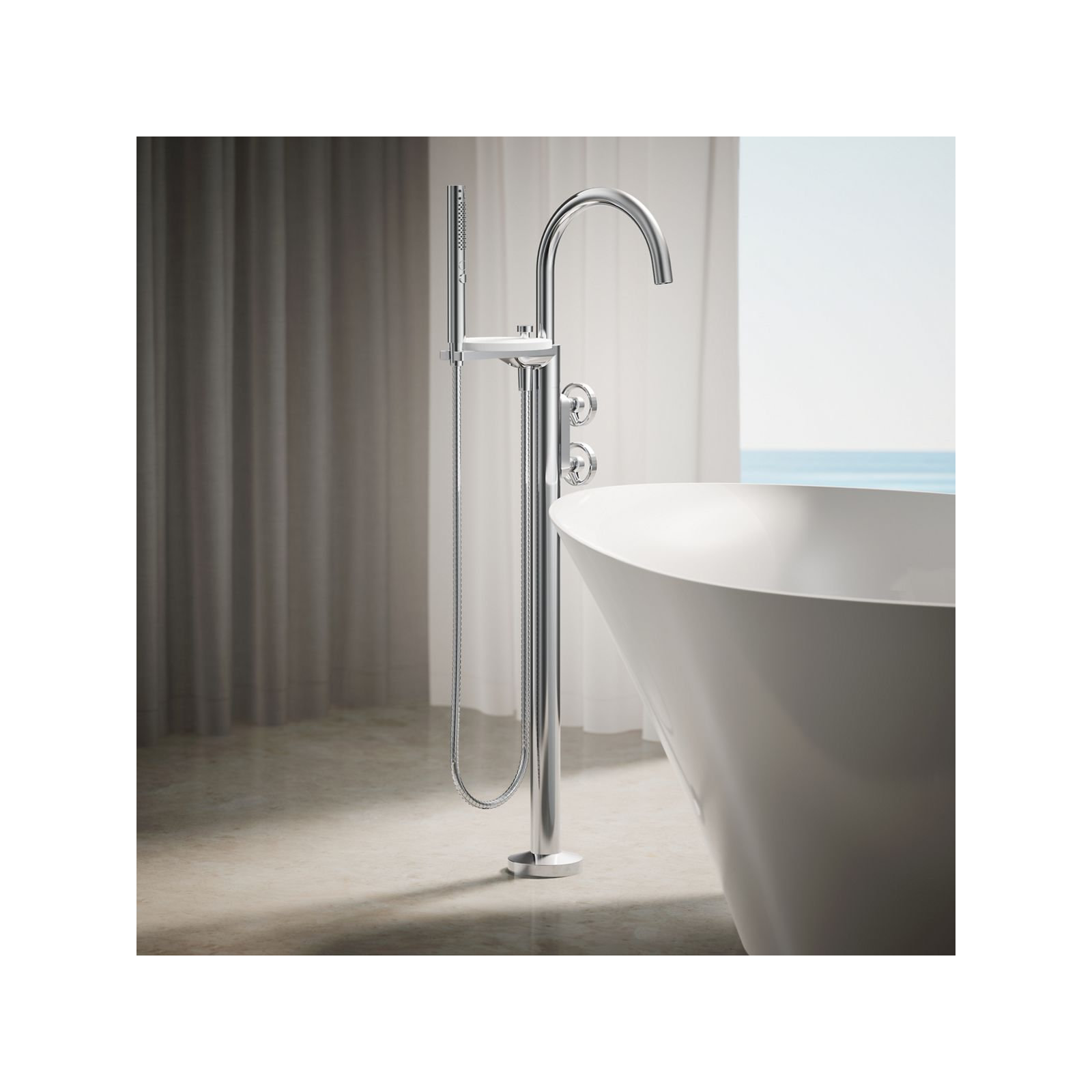 Components Floor-Mount Bath Filler Trim, Polished Chrome, Wheel Handle