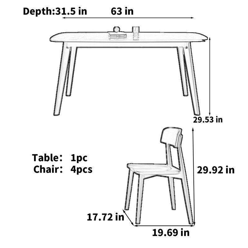 Rectangular modern sintered stone dining table, 29.53"H x 63"L x 31.5"W
