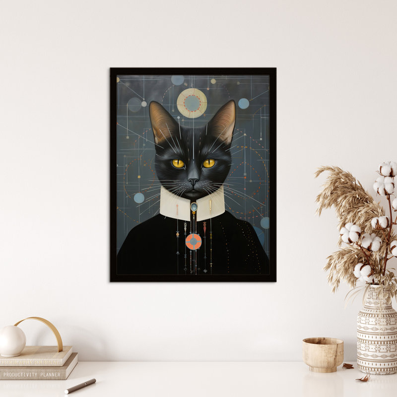 Interplanetary Cat King Painting Futuristic Feline Portrait - Single Picture Frame Print