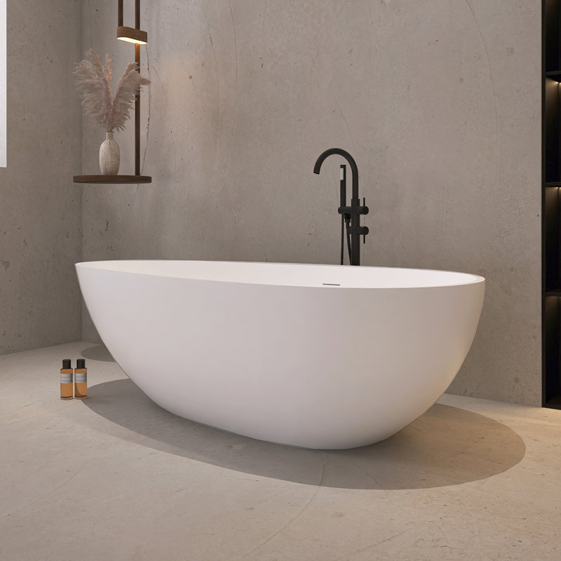 67'' Matte White Solid Surface Freestanding Soaking Bathtub