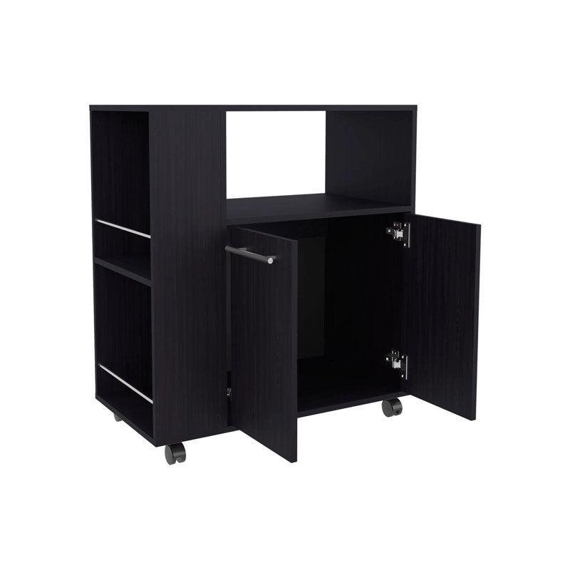 Wengue Kitchen Cart with Microwave Shelf and Open Storage, Black