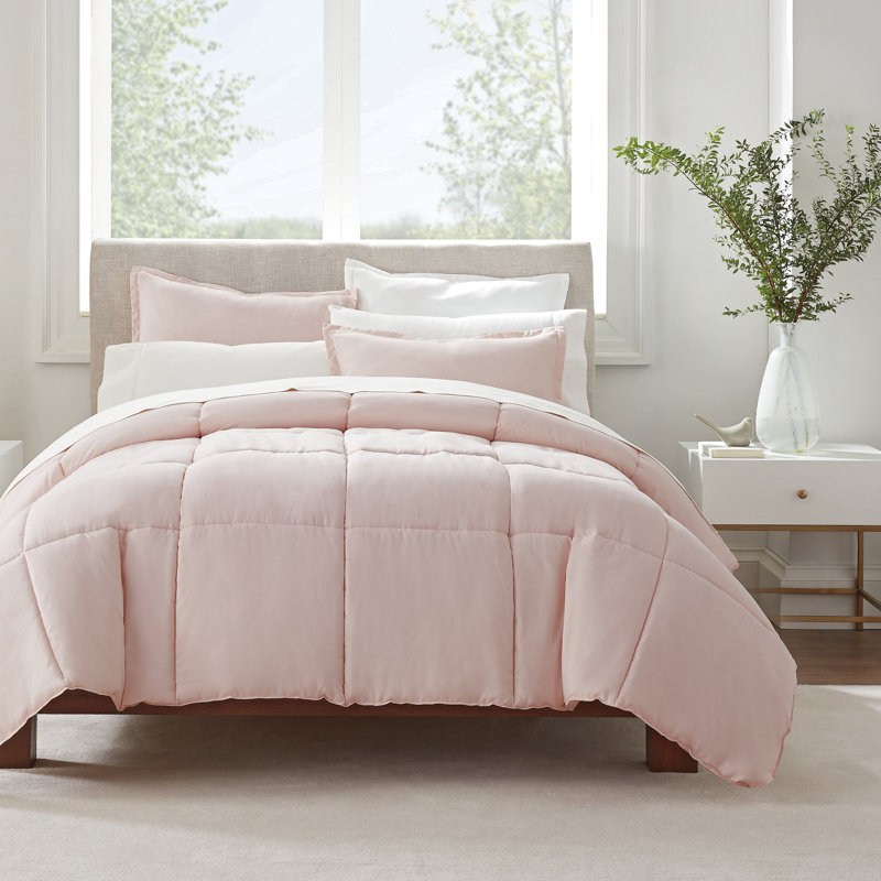 Microfiber 3 Piece Comforter Set, Blush, Queen Comforter + 2 Shams